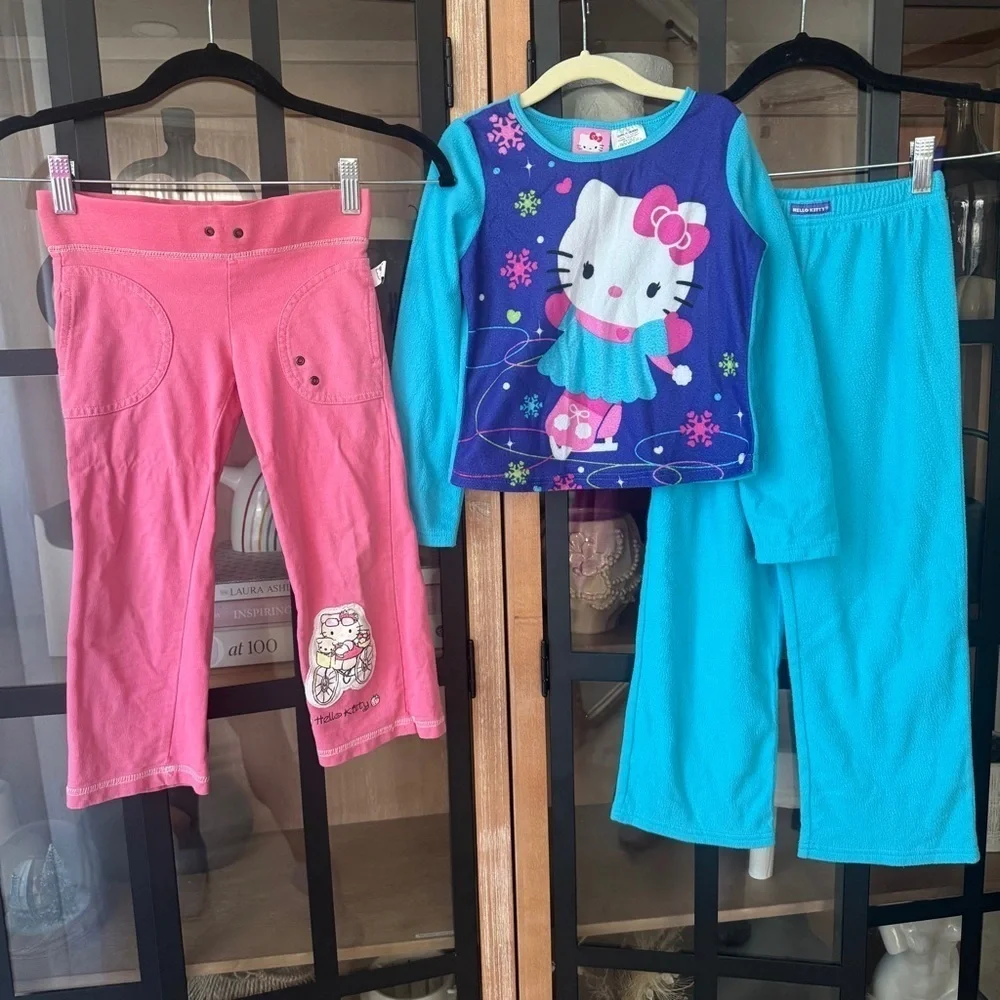 Vintage y2k 2008 Hello Kitty set toddler girl pajama long sleeve tee pants flare